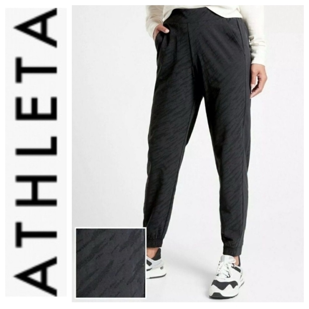 Athleta Brooklyn Textured Jogger Black Print Mid Rise Pants Size 10
